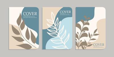 set of beautiful book cover designs with hand drawn floral decorations. abstract botanical background. A4 size For notebooks, school books, planners, brochures, books, catalogs vector