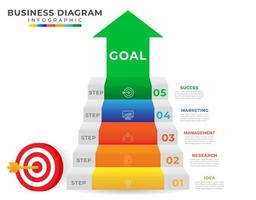 5 Steps Modern Stair diagram with arrow, topics, and symbol icon. presentation vector infographic. Infographic template for business.