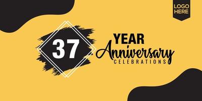 37th years anniversary celebration logo design with black brush and yellow color with black abstract vector illustration