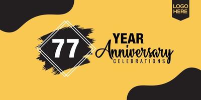 77th years anniversary celebration logo design with black brush and yellow color with black abstract vector illustration