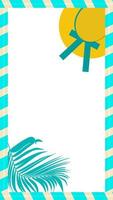 Summer frame with palm leaf and beach hat. Flat style vector background for social networks with place for text.