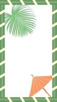 Frame with palm leaf and umbrella. Vector illustration in flat style.