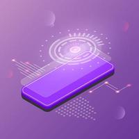 Isometric Smartphone on a purple background. 3d vector illustration.