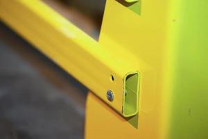 Metal joints of warehouse shelves. photo