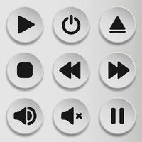 Collection of multimedia symbols and audio, music speaker volume icons. Flat style icon on gray background. Vector illustration