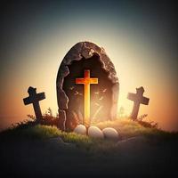 From Death to LifeAn Autumnal Easter Display cross in the graveyard Background photo