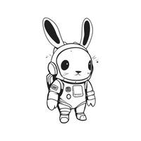 space suited rabbit astronaut ,digital art ,hand drawn illustration vector