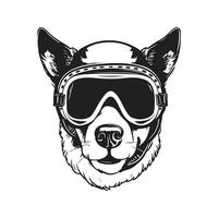 cool dog in ski goggles, vector concept digital art ,hand drawn illustration