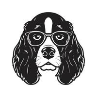 cocker spaniel dog with glasses, vector concept digital art ,hand drawn illustration