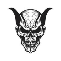 demon skull, vector concept digital art ,hand drawn illustration