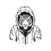 tiger wearing hoodie, vector concept digital art ,hand drawn illustration