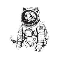 space suited cat astronaut, vector concept digital art ,hand drawn illustration