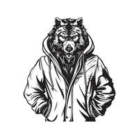 werewolf with jacket and hood, vector concept digital art ,hand drawn illustration