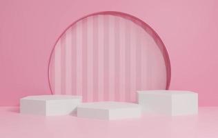 3D display podium on pink background.Stand Minimal mockup for presentation.Abstract pink background concept.Geometric platform show cosmetic product.Stage showcase.Empty pink podium.3D rendering photo