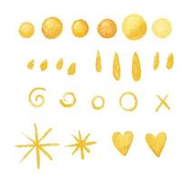 set of gold hand painted stars, illustration. Design and pprint, cards, stickers, wallart vector