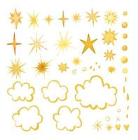 set of gold hand painted stars, illustration. Design and pprint, cards, stickers, wallart vector