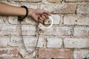 The man is arrested in jail with handcuffs photo