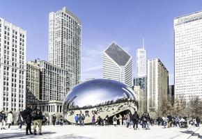 March 4 2023. Chicago, Illinois. The Bean is a work of public art in the heart of Chicago. The sculpture, which is titled Cloud Gate, is one of the worlds largest permanent outdoor art installations. photo