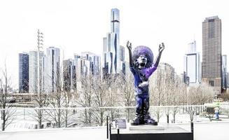 March 8 2023. Chicago, Illinois. The Chicago skyline with an artistic statue at Navy Pier, Chicago. photo