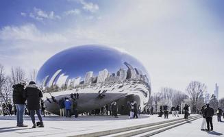 March 4 2023. Chicago, Illinois. The Bean is a work of public art in the heart of Chicago. The sculpture, which is titled Cloud Gate, is one of the worlds largest permanent outdoor art installations. photo