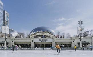 March 4 2023. Chicago, Illinois. The Bean is a work of public art in the heart of Chicago. The sculpture, which is titled Cloud Gate, is one of the worlds largest permanent outdoor art installations. photo