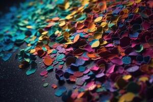 Photo realistic background texture of colourful glittering paper from above created with technology.