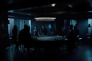 A dark room with the silhouettes of people gambling created with technology. photo