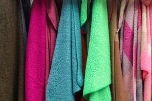 View on samples of cloth and fabrics in different colors found at a german fabrics market. photo