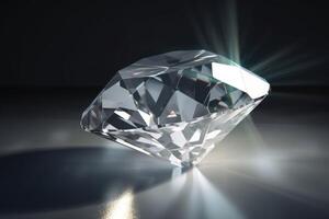 A large diamond on a light background with caustic light created with technology. photo