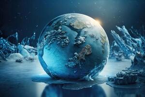 Blue Planet Earth - Playing Ball of Climate Change created with technology. photo