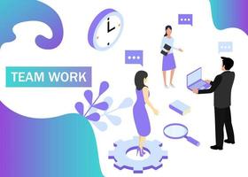 Teamwork concept in violet colors. Use for web banner, infographics, strategies. Isometric projection. Vector illustration