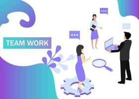 Teamwork concept in violet colors. Use for web banner, infographics, strategies. Isometric projection. Vector illustration