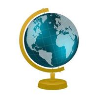 Desktop globe with wood stand on white background. Color vector illustration