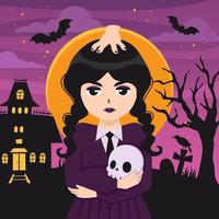 Mysterious Gothic Girl Holding a Skull vector