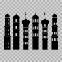 conjunto silueta ilustración de mezquita minaretes. adicional a el diseño de de el Ramadán Kareem, eid al-fitr y eid al-adha. vector