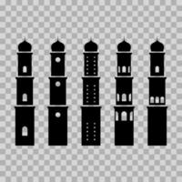 conjunto silueta ilustración de mezquita minaretes. adicional a el diseño de de el Ramadán Kareem, eid al-fitr y eid al-adha. vector