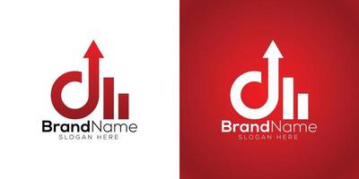 Letter D M marketing arrow icon logo design template on white and red background vector