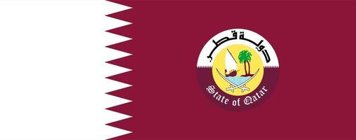 National flag and coat of arms of Qatar. Qatar flag with original color and proportion. flat illustration. photo