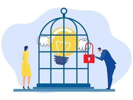 Business people  with holding key unlock idea Winged Lightbulb,Solution,Key to open door of big opportunities Innovative Ideas Metaphor vector