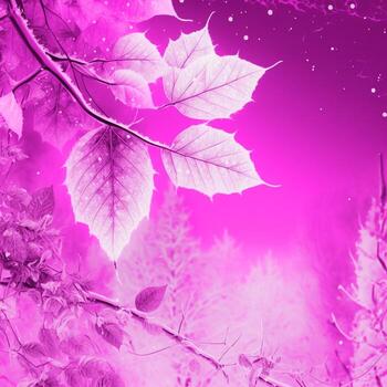 Winter and spring vibes with leaves and trees covered in snow and flakes flying resonating some relaxing vibes photo