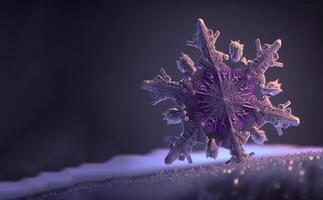 Snowflake purple vibe highly detailed with snow and dark background generative ai photo