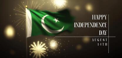 independencia día Pakistán bandera con un bandera en oscuro antecedentes con algunos fuegos artificiales y celebración vibraciones ai generado foto