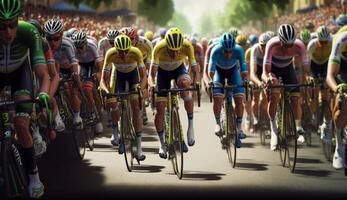 tour de France rally with cyclists on the road photo