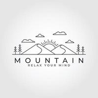 Flat linear landscape. mountain line art logo vector design.