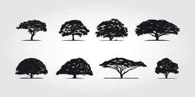 set of big tree silhouettes vector. hand drawn isolated natural elements. vector