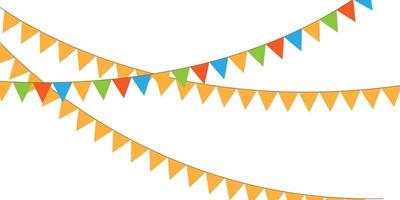 Multicolored bright buntings flags garlands isolated on white background. Bunting and party flag vector illustration