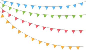 Multicolored bright buntings flags garlands isolated on white background. Bunting and party flag vector illustration