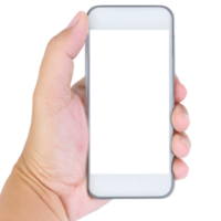 Hand holding smartphone with blank screen. png