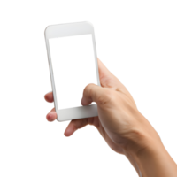 Hand holding smartphone with blank screen. png