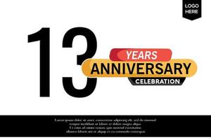 13th anniversary celebration logotype black yellow colored with text in gray color isolated on white background vector template design